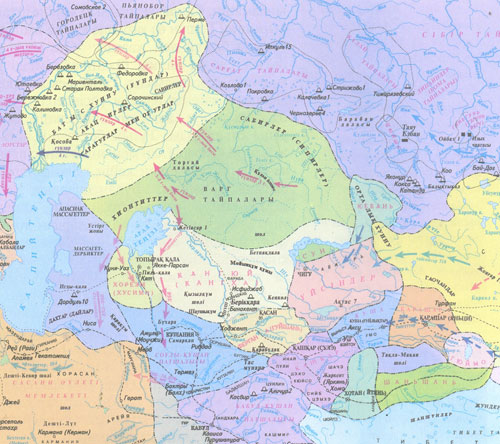 III-IV ғасырдағы Орталық Азия картасы